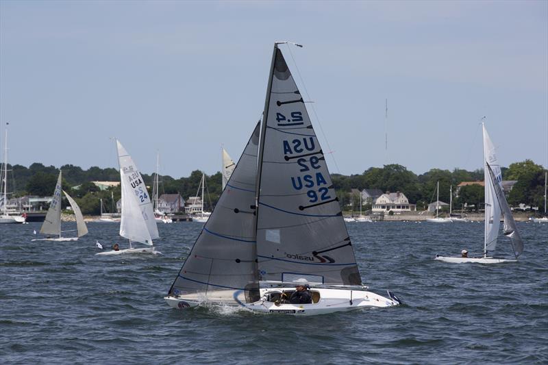 Dee Smith on day 1 of the C. Thomas Clagett, Jr. Memorial Clinic and Regatta  photo copyright Billy Black taken at Sail Newport and featuring the 2.4m class
