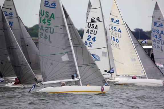 2.4mR class with Ted Green II in the foreground on day 2 of the C. Thomas Clagett, Jr. Memorial Clinic and Regatta  photo copyright Billy Black taken at Sail Newport and featuring the 2.4m class