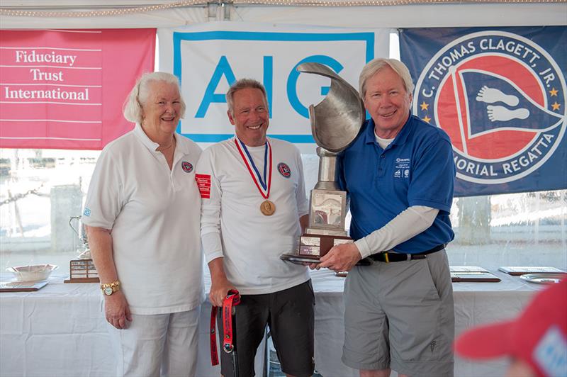 Winner of the Clagett Trophy Peter Eager with Judy Clagett McLennan and Tom Duggan - 17th C. Thomas Clagett, Jr. Memorial Clinic and Regatta 2019 photo copyright Ro Fernandez taken at  and featuring the 2.4m class