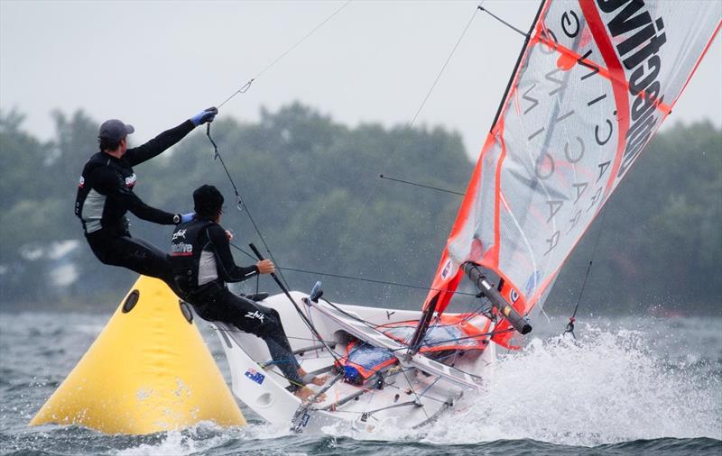Jim Colley and Shaun Conner (AUS) on day 1 of the 29er Worlds at Lake Ontario photo copyright Luka Bartulovic taken at  and featuring the 29er class