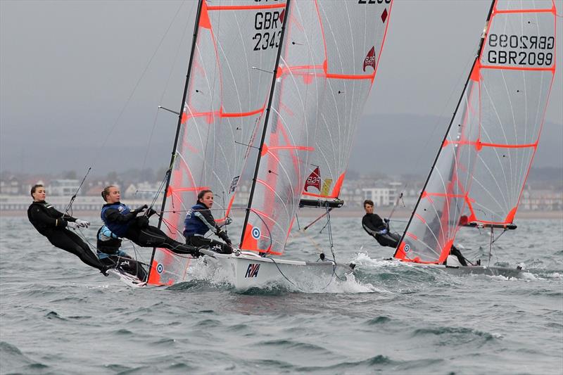 Phoebe Connellan & Sophie Otter during the Harken 29er Grand Prix Round 4 at Weymouth photo copyright Peter Newton taken at Hayling Island Sailing Club and featuring the 29er class