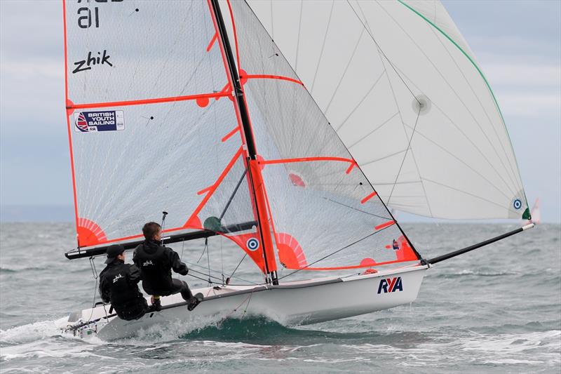 Crispin Beaumont & Tom Darling during the Harken 29er Grand Prix Round 4 at Weymouth photo copyright Peter Newton taken at Hayling Island Sailing Club and featuring the 29er class