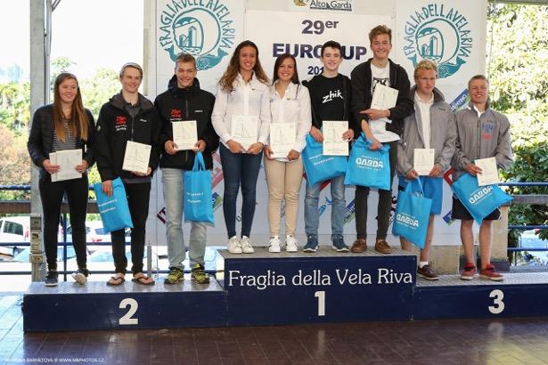 29er Eurocup at Riva del Garda prize giving photo copyright Martina Barnet taken at Fraglia Vela Riva and featuring the 29er class
