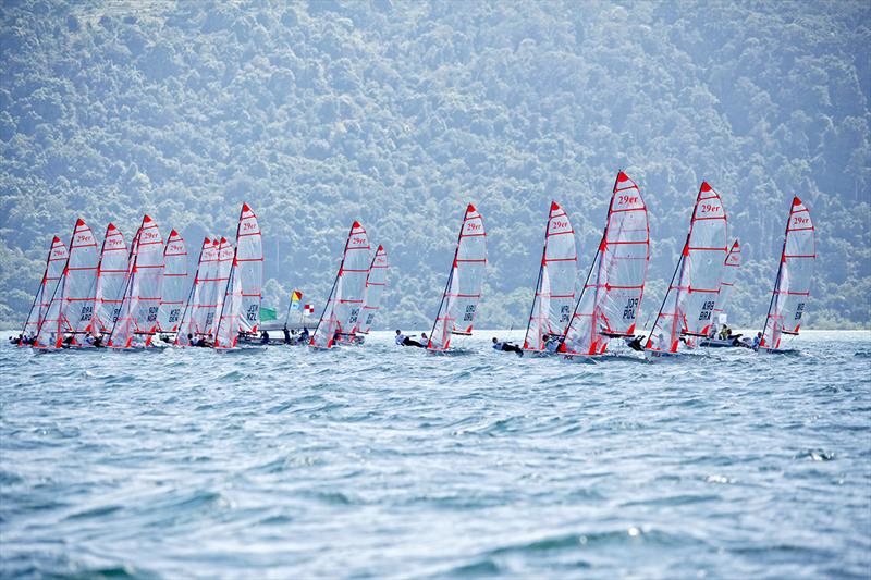 The girls 29er fleet on day 1 of the Youth Worlds in Langkawi photo copyright Christophe Launay taken at  and featuring the 29er class