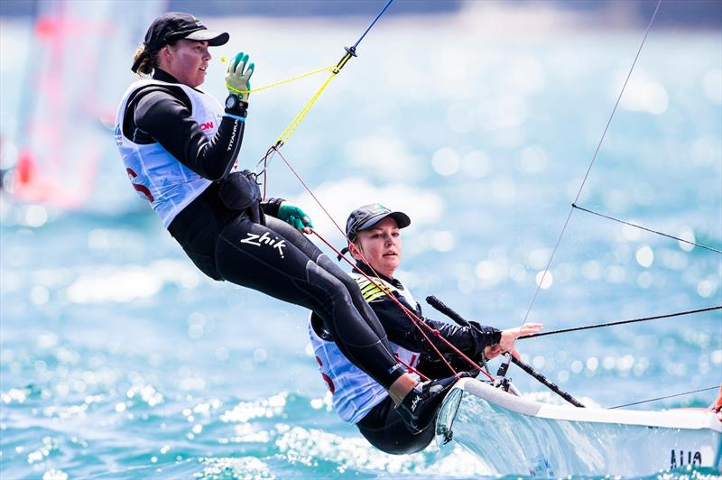 Natasha Bryant and Annie Wilmot (AUS) on day 3 of the Aon Youth Worlds in Auckland - photo © Pedro Martinez / Sailing Energy / World Sailing