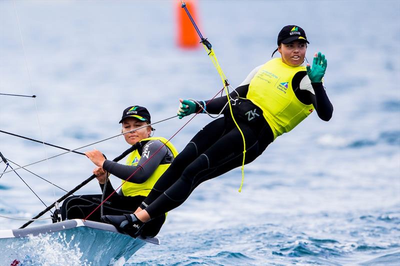Gold for Australia's Natasha Bryant and Annie Wilmot on day 4 of the Aon Youth Worlds in Auckland photo copyright Pedro Martinez / Sailing Energy / World Sailing taken at Torbay Sailing Club and featuring the 29er class