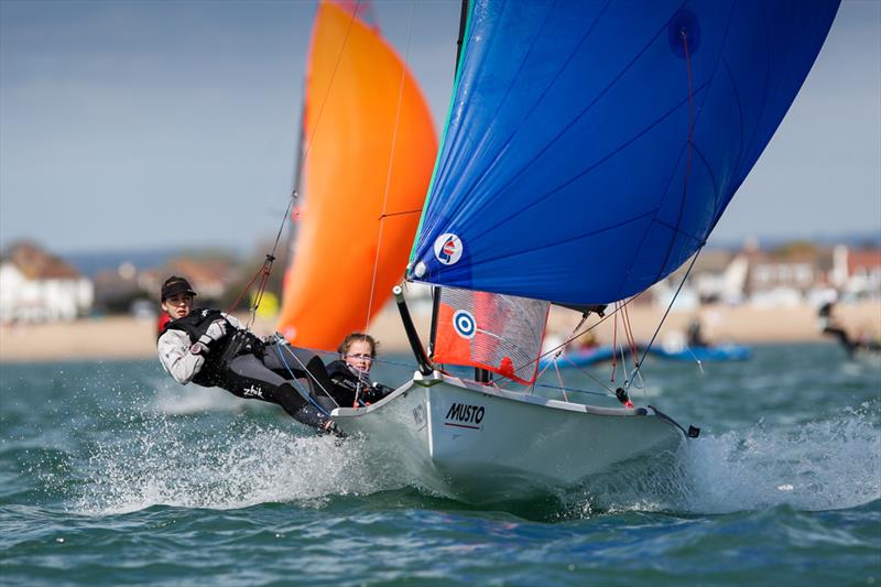 Freya Black and Orla Michell on day 1 of the RYA Youth Nationals photo copyright Paul Wyeth / RYA taken at Hayling Island Sailing Club and featuring the 29er class
