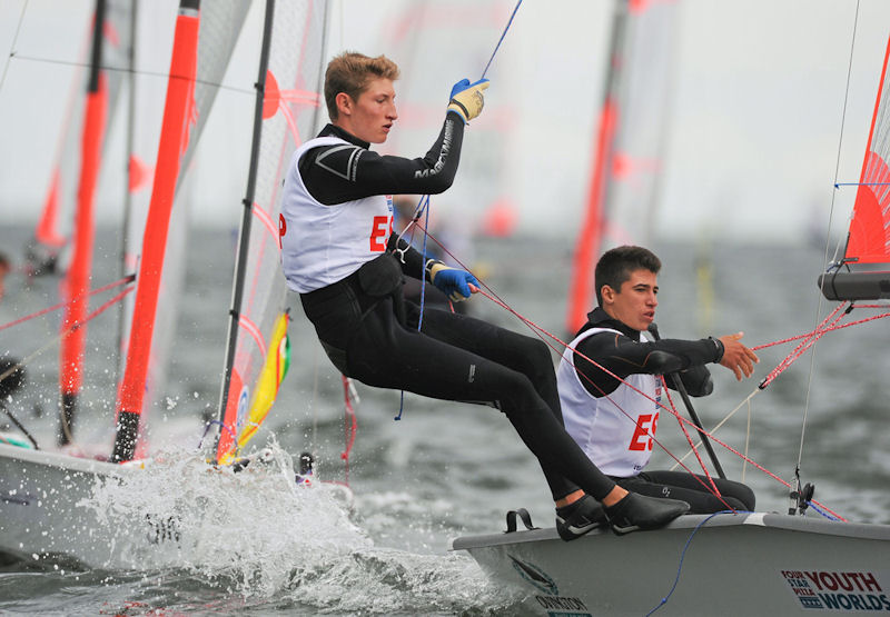 Carlos Robles & Florian Trittel on day 5 of the Four Star Pizza ISAF Youth Sailing World Championship photo copyright Dave Maher / www.sportsfile.com taken at  and featuring the 29er class