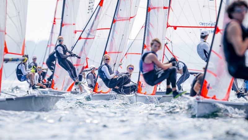 The lighter 29er teams had just enough breeze for the crew to trapeze on the final day at Kiel Week photo copyright Kiel Week / Sascha Klahn taken at Kieler Yacht Club and featuring the 29er class