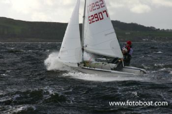High wind blasting during the 420 Selector at Largs