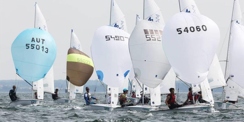 Racing on day 2 of the 420 World Championships at Travemuende photo copyright Christian Beeck taken at Lübecker Yacht Club and featuring the 420 class