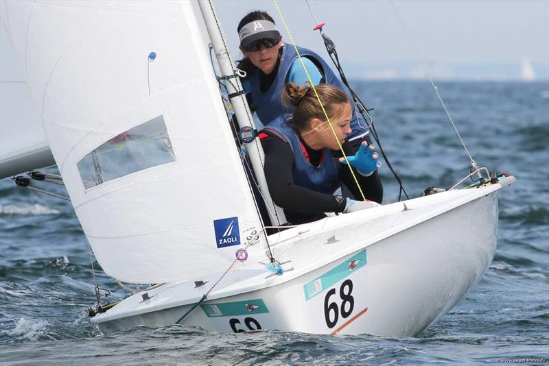 Leticia Nicolino/Mareana Gouvea (BRA) on day 2 of the 420 World Championships at Travemuende photo copyright Christian Beeck taken at Lübecker Yacht Club and featuring the 420 class
