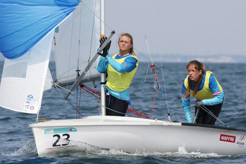 Silvia Mas/Marta DÃ¡vila (ESP) on day 2 of the 420 World Championships at Travemuende photo copyright Christian Beeck taken at Lübecker Yacht Club and featuring the 420 class