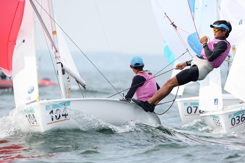 Jia Yi Loh/Jonathan Yeo (SIN-53658) on day 3 of the 420 World Championships at Travemuende photo copyright Christian Beeck taken at Lübecker Yacht Club and featuring the 420 class