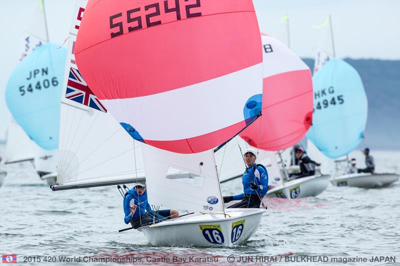 Max Clapp and Ross Banham (GBR) on day 1 of the 420 World Championships photo copyright Jun Hirai / BULKHEAD Magazine taken at  and featuring the 420 class