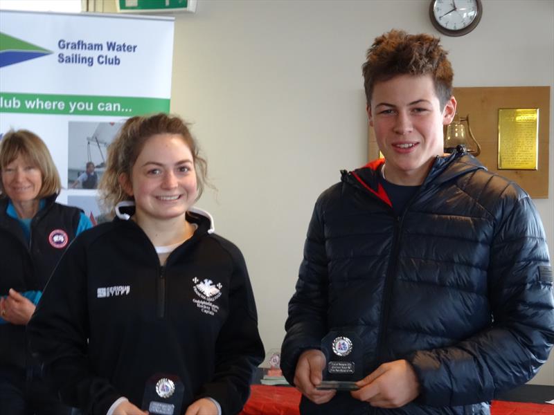 Joanna Kalderon and Ben Shorrock (5th and first non youth squad boat) at the Noble Marine 420 End of Season Championship photo copyright Liz Smallwood taken at Grafham Water Sailing Club and featuring the 420 class