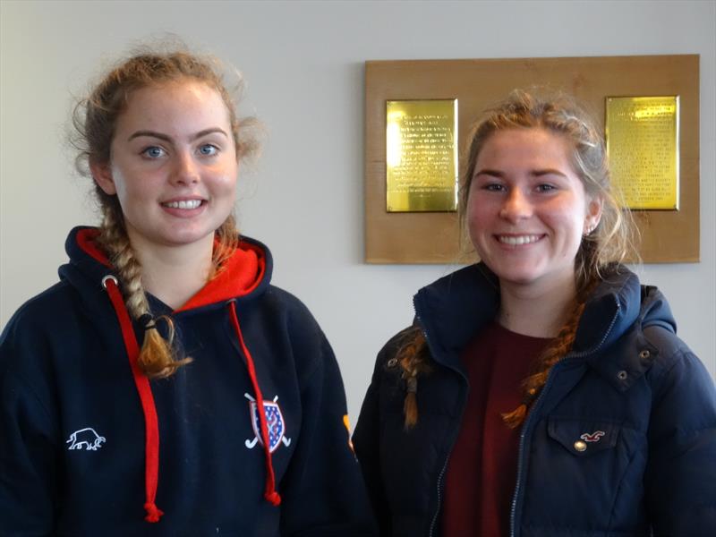 Katie Davies and Grace Summers (9th and second girls) at the Noble Marine 420 End of Season Championship photo copyright Liz Smallwood taken at Grafham Water Sailing Club and featuring the 420 class