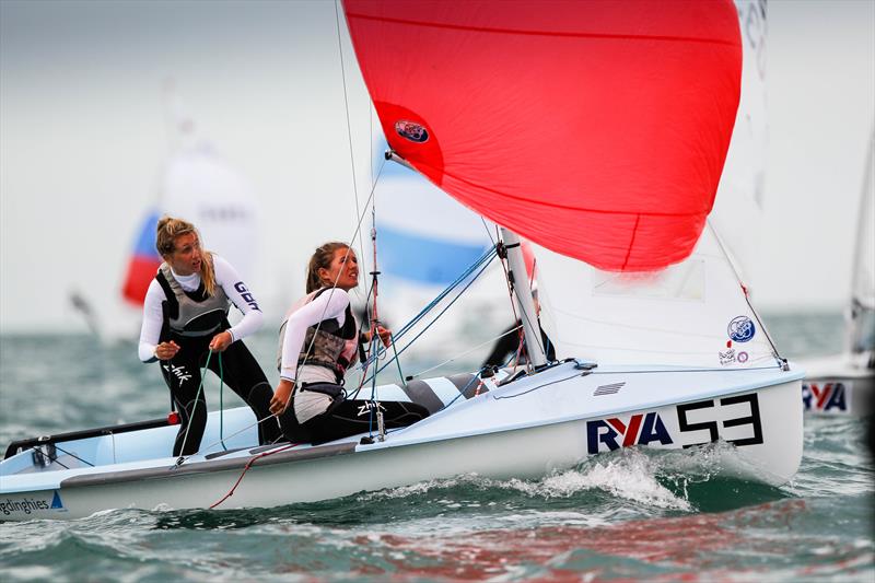 Jenny Cropley and Emma Baker set for the  RYA Youth Nationals photo copyright Paul Wyeth / RYA taken at Plas Heli Welsh National Sailing Academy and featuring the 420 class