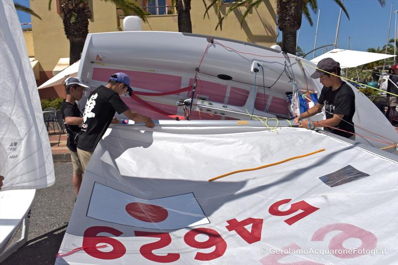 Boat preparation on day 1 of the 420 Worlds in Sanremo photo copyright Gerolamo Acquarone taken at Yacht Club Sanremo and featuring the 420 class
