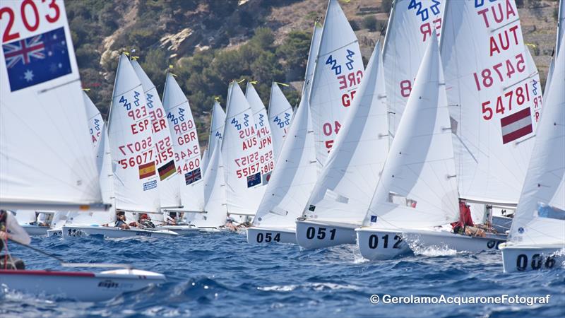 Open fleet start on day 3 of the 420 Worlds in Sanremo photo copyright Gerolamo Acquarone taken at Yacht Club Sanremo and featuring the 420 class