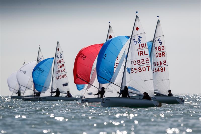 420s on day 1 of the RYA Youth Nationals photo copyright Paul Wyeth / RYA taken at Hayling Island Sailing Club and featuring the 420 class