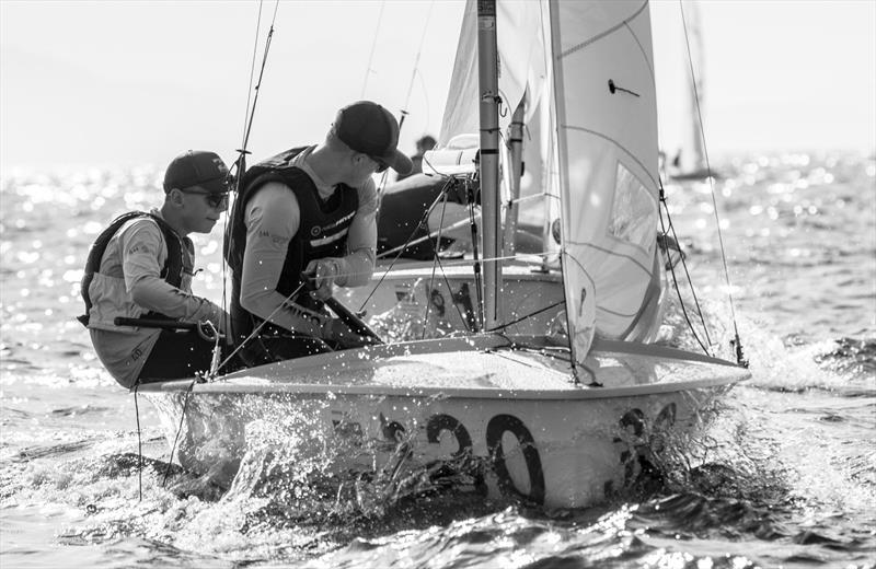 Rhys LEWIS and Drew WRIGHT (GBR) on day 1 of the 420 Open European Championships in Athens photo copyright Nikos Alevromytis / AleN taken at Nautical Club of Tzitzifies Kallithea and featuring the 420 class
