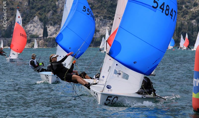 Gemma MCDOWELL & Emma GALLAGHER (IRL) on day 1 of the 420 & 470 Junior Europeans photo copyright Elena Giolai taken at Fraglia Vela Riva and featuring the 420 class