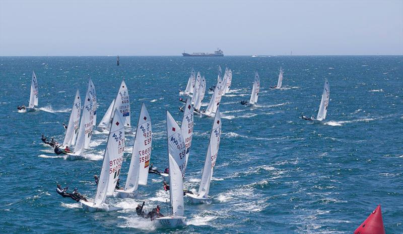 Rounding the top mark on day 5 of the 420 World Championship at Fremantle photo copyright Bernie Kaaks taken at Fremantle Sailing Club and featuring the 420 class