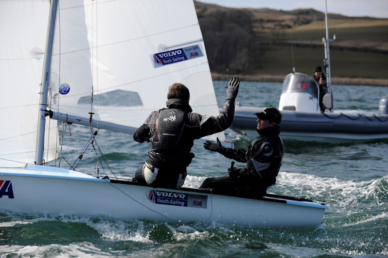 Callum Airlie and Joe Butterworth on day one of the RYA Youth National Championships photo copyright Marc Turner / RYA taken at Largs Sailing Club and featuring the 420 class