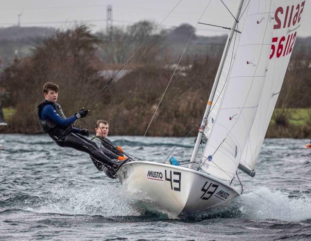 Slow fleet winners Raife Piggott and Sam Grayton during the Notts County First of Year Race 2022 photo copyright David Eberlin taken at Notts County Sailing Club and featuring the 420 class