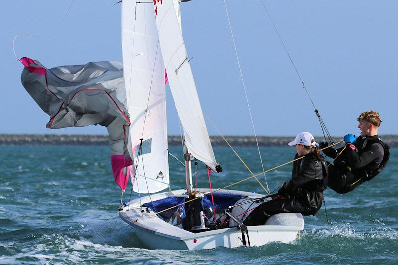 Imogen Wade and Hugo Valentine take second in the 420 Winter Championship at Weymouth photo copyright Jon Cawthorne taken at Weymouth & Portland Sailing Academy and featuring the 420 class