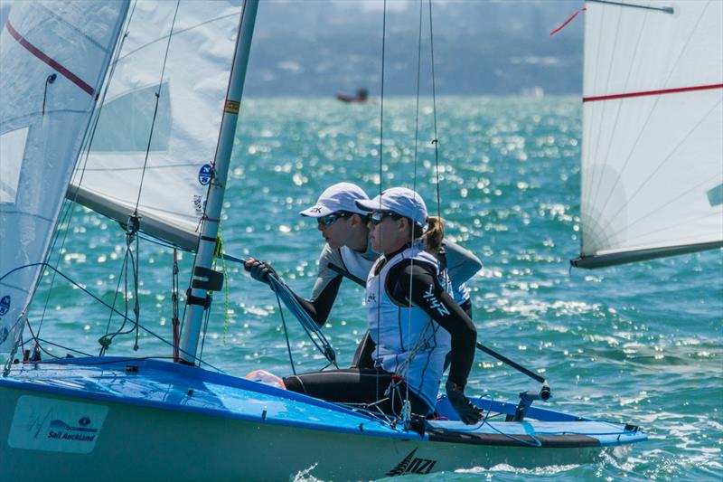 Jo Aleh and Polly Powrie on day 3 of the Oceanbridge Sail Auckland Regatta photo copyright Oceanbridge Sail Auckland taken at Royal Akarana Yacht Club and featuring the 470 class