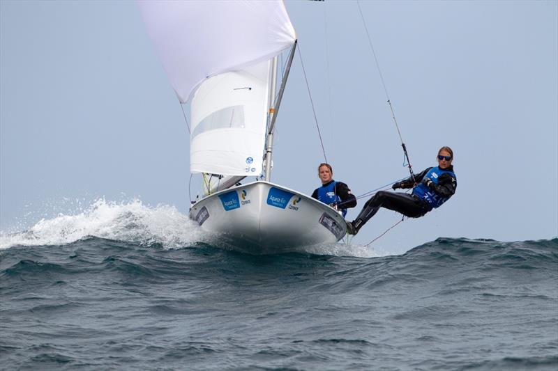 Hannah Mills and Saskia Clark on day 3 at the Aquece Rio - International Sailing Regatta 2014 photo copyright ISAF taken at  and featuring the 470 class