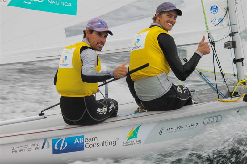 Men's 470 gold for Mat Belcher and Will Ryan at the Aquece Rio - International Sailing Regatta 2014 photo copyright International Sailing Federation taken at  and featuring the 470 class