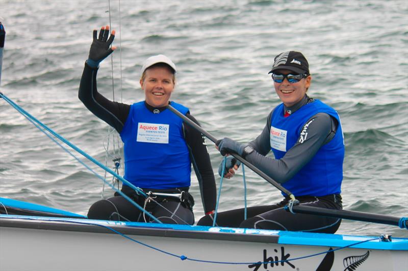 Women's 470 gold for Jo Aleh and Polly Powrie at the Aquece Rio - International Sailing Regatta 2014 photo copyright International Sailing Federation taken at  and featuring the 470 class