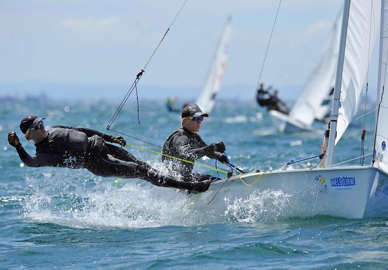 Men's 470 twins Alexander and Patrick Conway (AUS-ASS) on day 5 of the ISAF Sailing World Cup Melbourne photo copyright Jeff Crow / Sport the Library taken at Sandringham Yacht Club and featuring the 470 class