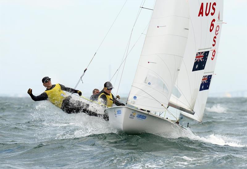 Brothers Alexander and Patrick Conway (AUS-ASS) take gold in the ISAF Sailing World Cup Melbourne photo copyright Jeff Crow / Sport the Library taken at Sandringham Yacht Club and featuring the 470 class