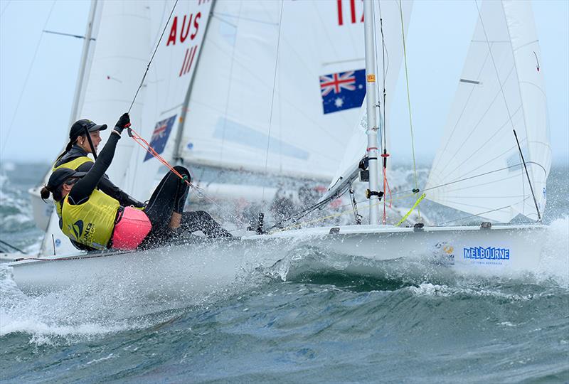 Sasha Ryan & Amelia Catt (AUS) take gold in the ISAF Sailing World Cup Melbourne - photo © Jeff Crow / Sport the Library