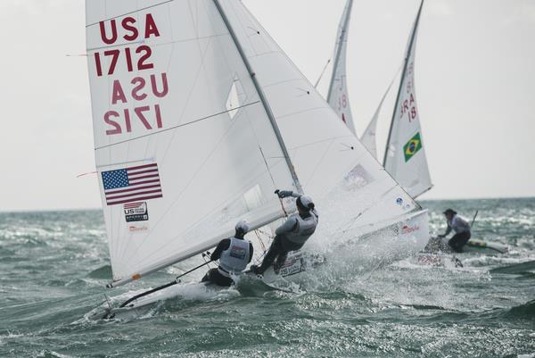 Annie Haeger and Briana Provancha on day 2 at ISAF Sailing World Cup Miami photo copyright Jen Edney taken at Coconut Grove Sailing Club and featuring the 470 class