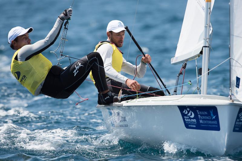 Sime Fantela & Igor Marenic (CRO) on day 4 at ISAF Sailing World Cup Hyères photo copyright Franck Socha / FFVoil taken at COYCH Hyeres and featuring the 470 class