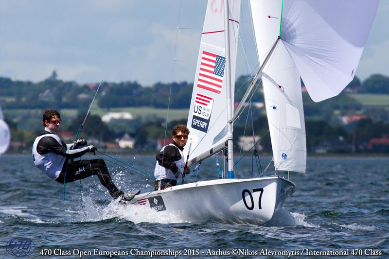 Stu McNay/Dave Hughes (USA) on day 1 of the 470 Europeans at Aarhus, Denmark photo copyright Nikos Alevromytis / International 470 Class taken at Sailing Aarhus and featuring the 470 class