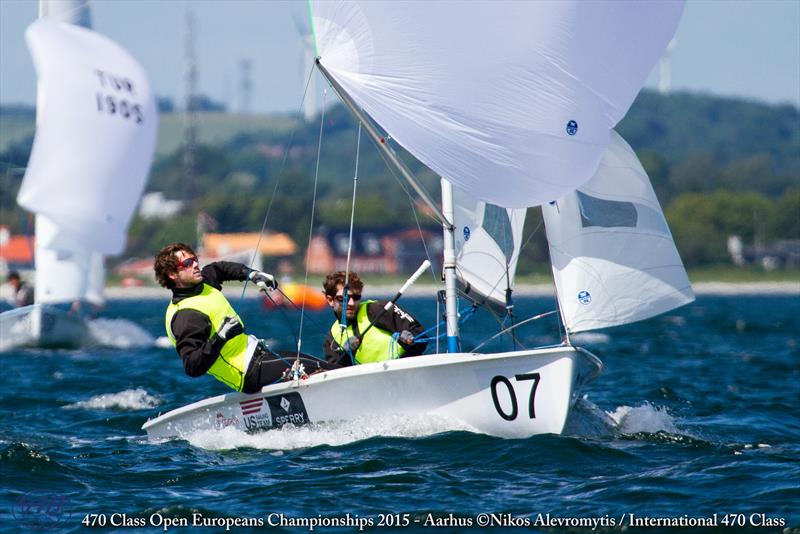 Stu McNay/Dave Hughes (USA) on day 2 of the 470 Europeans at Aarhus, Denmark photo copyright Nikos Alevromytis / International 470 Class taken at Sailing Aarhus and featuring the 470 class