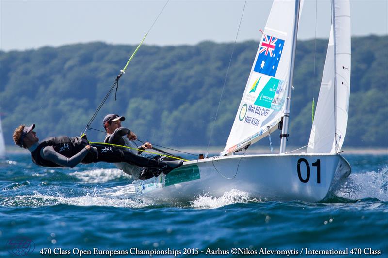 Mat Belcher/Will Ryan (AUS) take out two wins on day 4 of the 470 Europeans at Aarhus, Denmark photo copyright Nikos Alevromytis / International 470 Class taken at Sailing Aarhus and featuring the 470 class