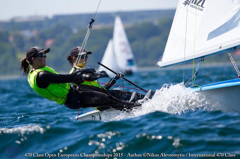 Jo Aleh/Polly Powrie (NZL) pump out back to back wins on day 4 of the 470 Europeans at Aarhus, Denmark photo copyright Nikos Alevromytis / International 470 Class taken at Sailing Aarhus and featuring the 470 class