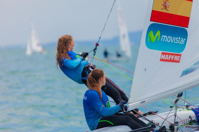 Silvia Mas and Paula Barcelo (ESP) on day 2 of the 470 Junior Europeans in Bulgaria photo copyright Viktor Nalbantov taken at Yacht Club Port Bourgas and featuring the 470 class