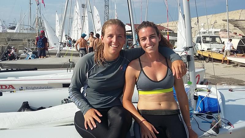 Bàrbara Cornudella Ravetllat and Sara Lopez (ESP) in the lead on day 4 of the 420 Junior Europeans in Bulgaria photo copyright 470 Class taken at Yacht Club Port Bourgas and featuring the 470 class