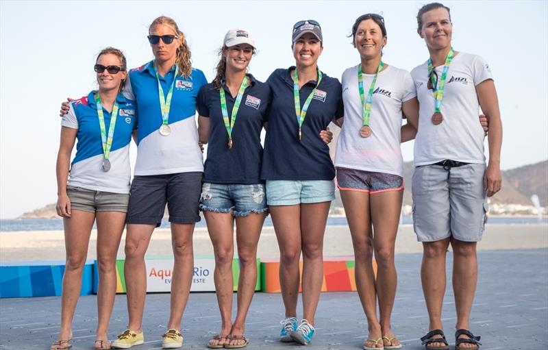 Women's 470 podium at the Aquece Rio – International Sailing Regatta photo copyright Richard Langdon / Ocean Images taken at  and featuring the 470 class