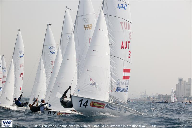 Matthias Schmid/Florian Reichstaedter (AUT) on day 1 of the 470 Worlds in Haifa photo copyright Aquazoom taken at Haifa Sailing Center and featuring the 470 class