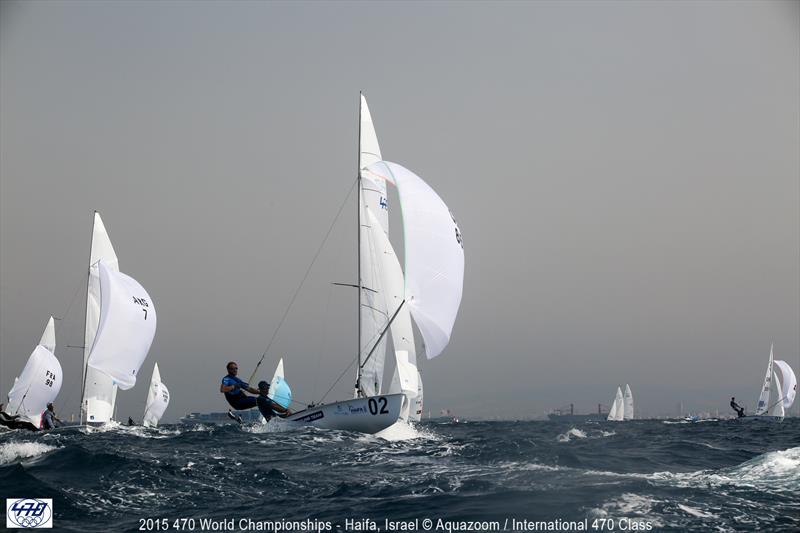 Luke Patience/Elliot Willis (GBR) on day 1 of the 470 Worlds in Haifa photo copyright Aquazoom taken at Haifa Sailing Center and featuring the 470 class