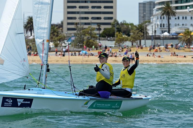 Carrie Smith & Jamie Ryan take gold on final day of ISAF Sailing World Cup Melbourne photo copyright Sport the library / Jeff Crow taken at Royal Melbourne Yacht Squadron and featuring the 470 class